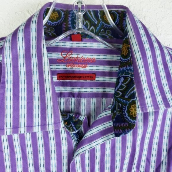 Luchiano Visconti Striped Button Down Shirt Contrast Paisley Print Trim size M - Picture 2 of 11